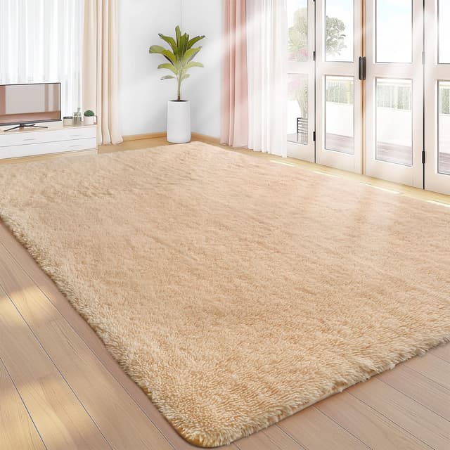 Flauschiger Hochflor Teppich 240x300 cm 🌟 Beige Teppich für Wohnzimmer und Schlafzimmer