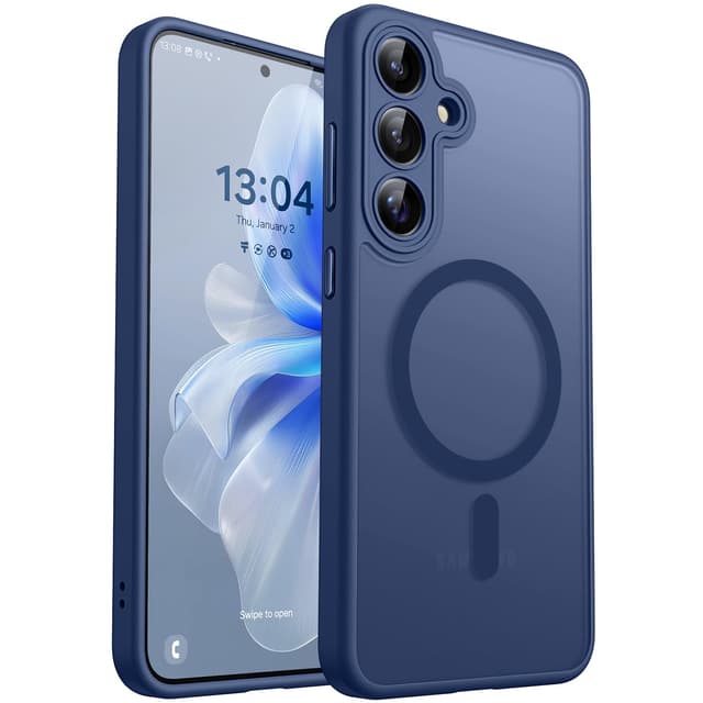 CANSHN Samsung Galaxy S25 Hülle mit Kameraschutz für Magsafe 🌟 Top Militärschutz & Magnetkraft 📱 Transluzente Matt Dunkelblau