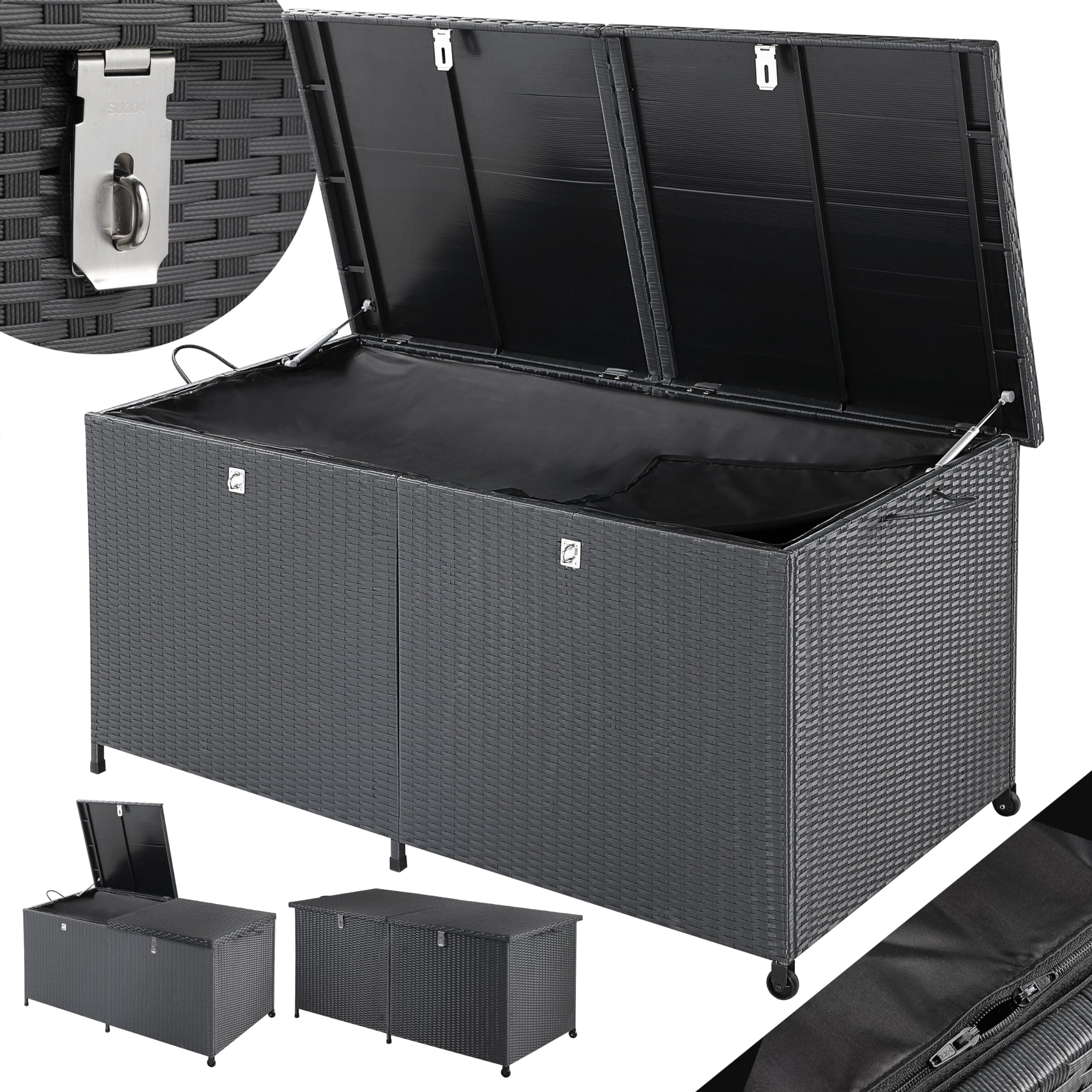 🌿🌞 Casaria® Gartenbox XXL Polyrattan Schwarz 🌿🌞