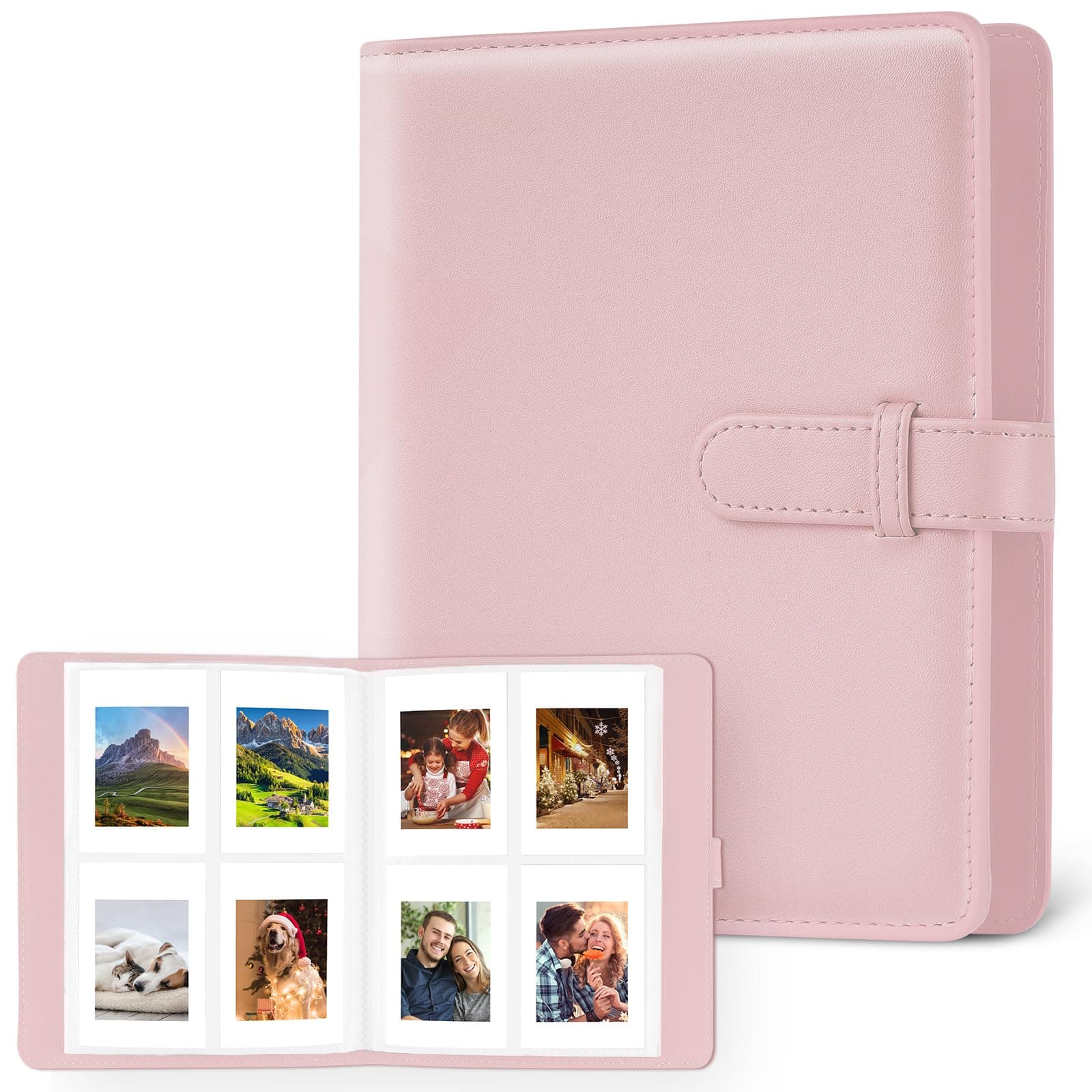 Flintronic Fotoalbum mit 128 Taschen - Kompatibel mit Fujifilm Instax Mini Film/Kodak Zink Fotopapier/Polaroid Zink Fotopapier/HP Sprocket Fotopapier - Mini 3-Zoll-Film Fotobuch aus PU-Leder #9 Rosa-128 Seiten 📸