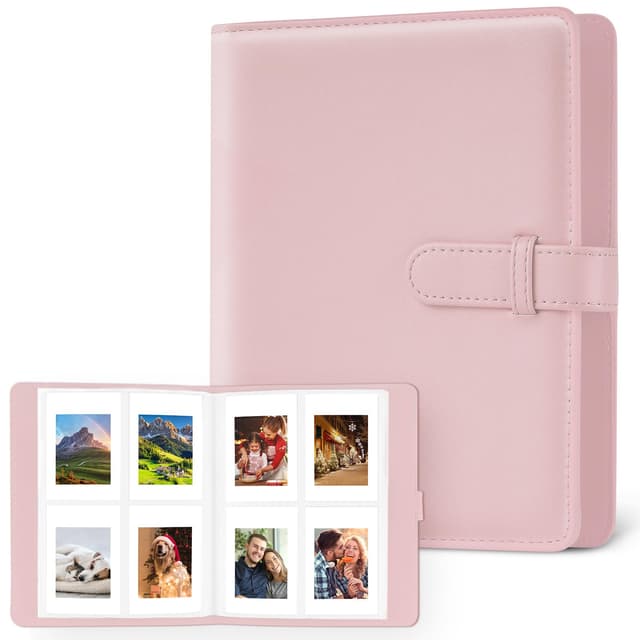 Flintronic Fotoalbum mit 128 Taschen - Kompatibel mit Fujifilm Instax Mini Film/Kodak Zink Fotopapier/Polaroid Zink Fotopapier/HP Sprocket Fotopapier - Mini 3-Zoll-Film Fotobuch aus PU-Leder #9 Rosa-128 Seiten 📸