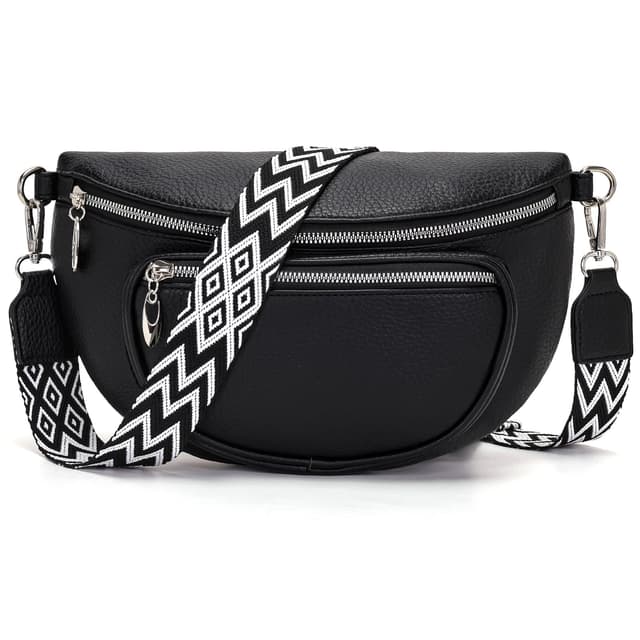 Schwarze Bauchtasche Damen 👜 | Umhängetasche Mittelgroß