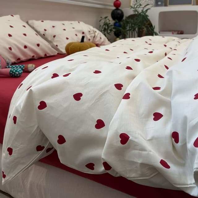 AShanlan Herz Bettwäsche Weiß Rot 220x240 ❤️🛏️