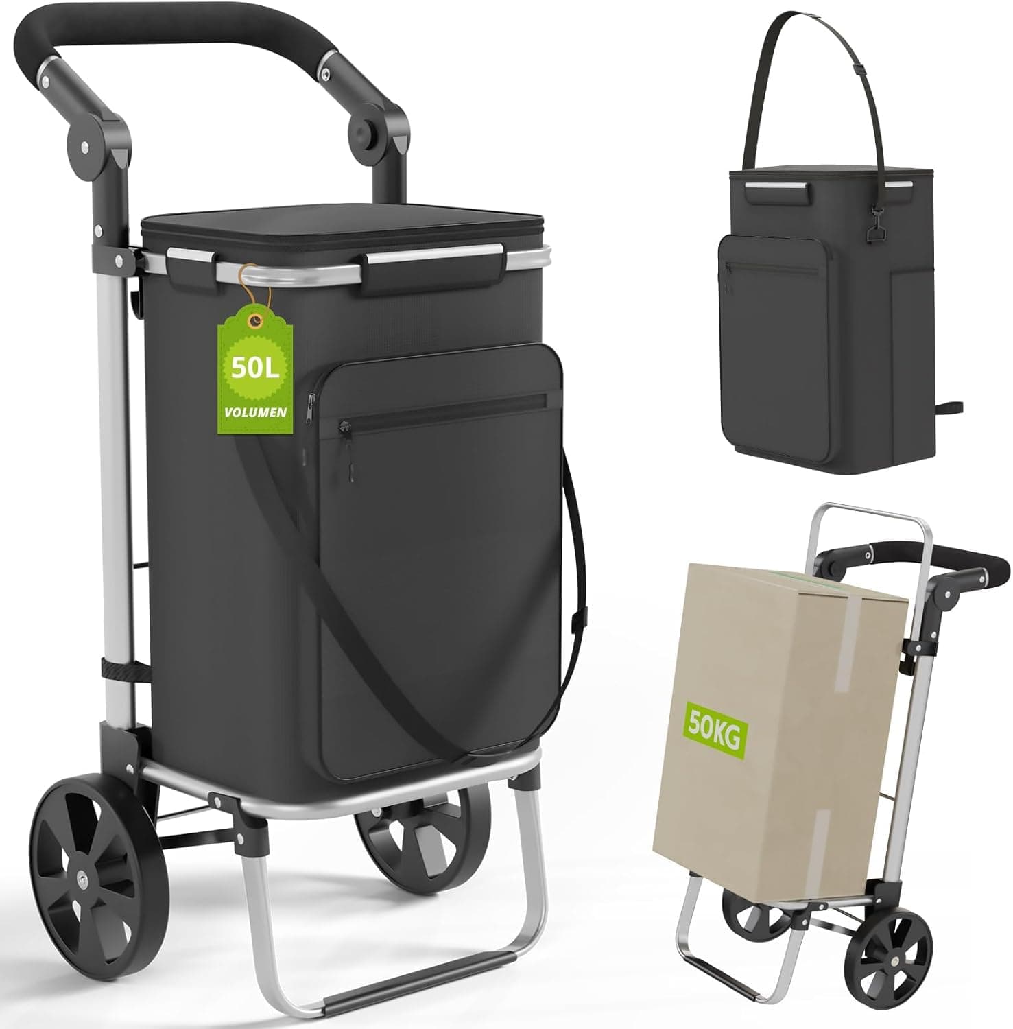 🛒🛍️ MYHMCT 3in1 Einkaufstrolley mit 50L Kapazität und Kühlfach