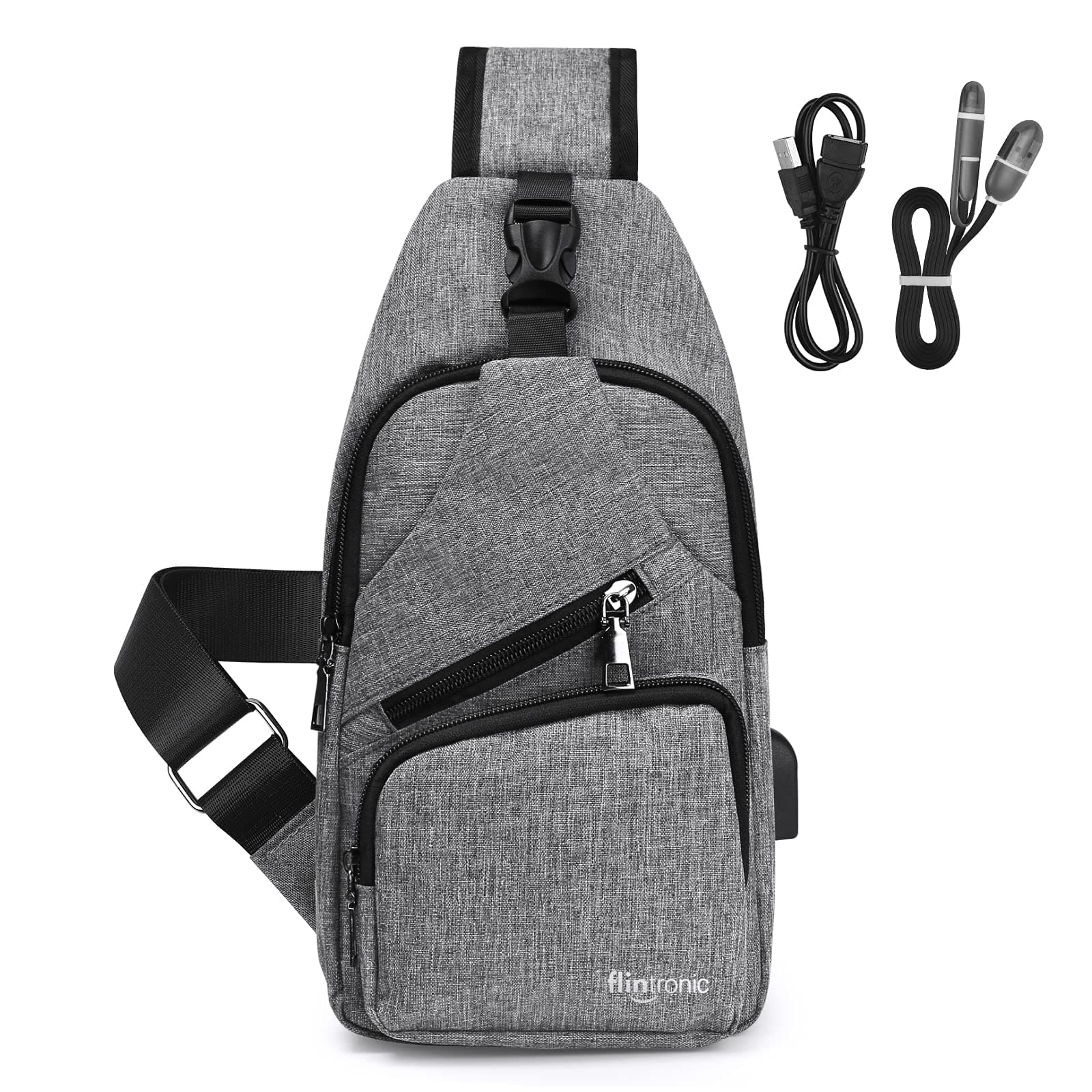 Flintronic Brusttasche mit USB-Aufladung &10 Grau 🎒🔋