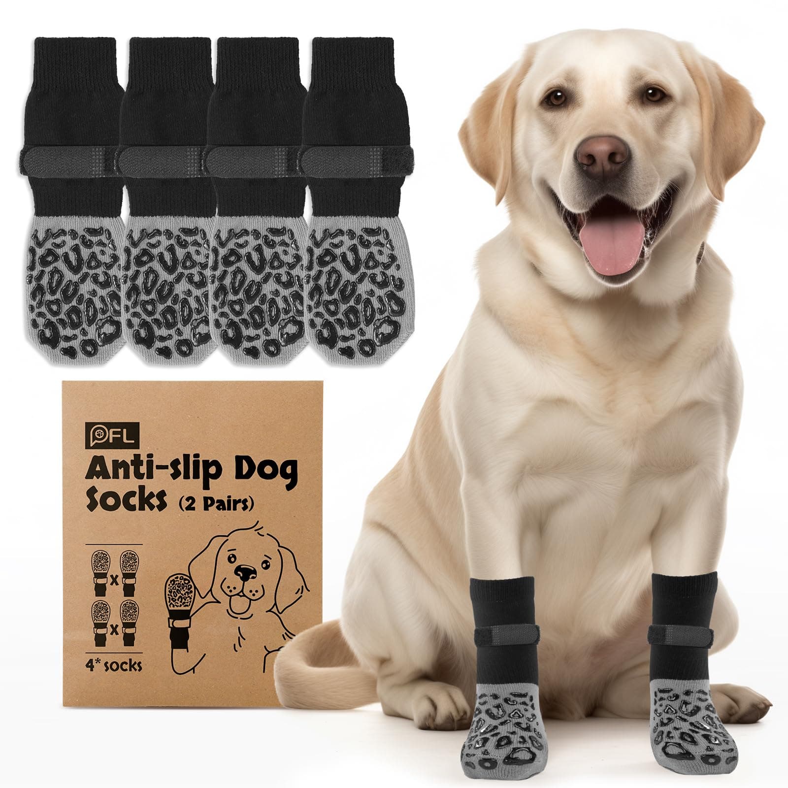 🐾🧦 PICK FOR LIFE Hundesocken Anti-Rutsch 2 Paar Doppelseitige mit Verstellbaren Riemen für Innenbereich (Grau, S) S Grau