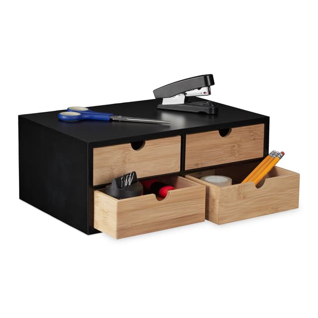 🌿🖤 Relaxdays Schreibtisch Organizer, 4 Schubladen, Bambus & MDF 🖤🌿