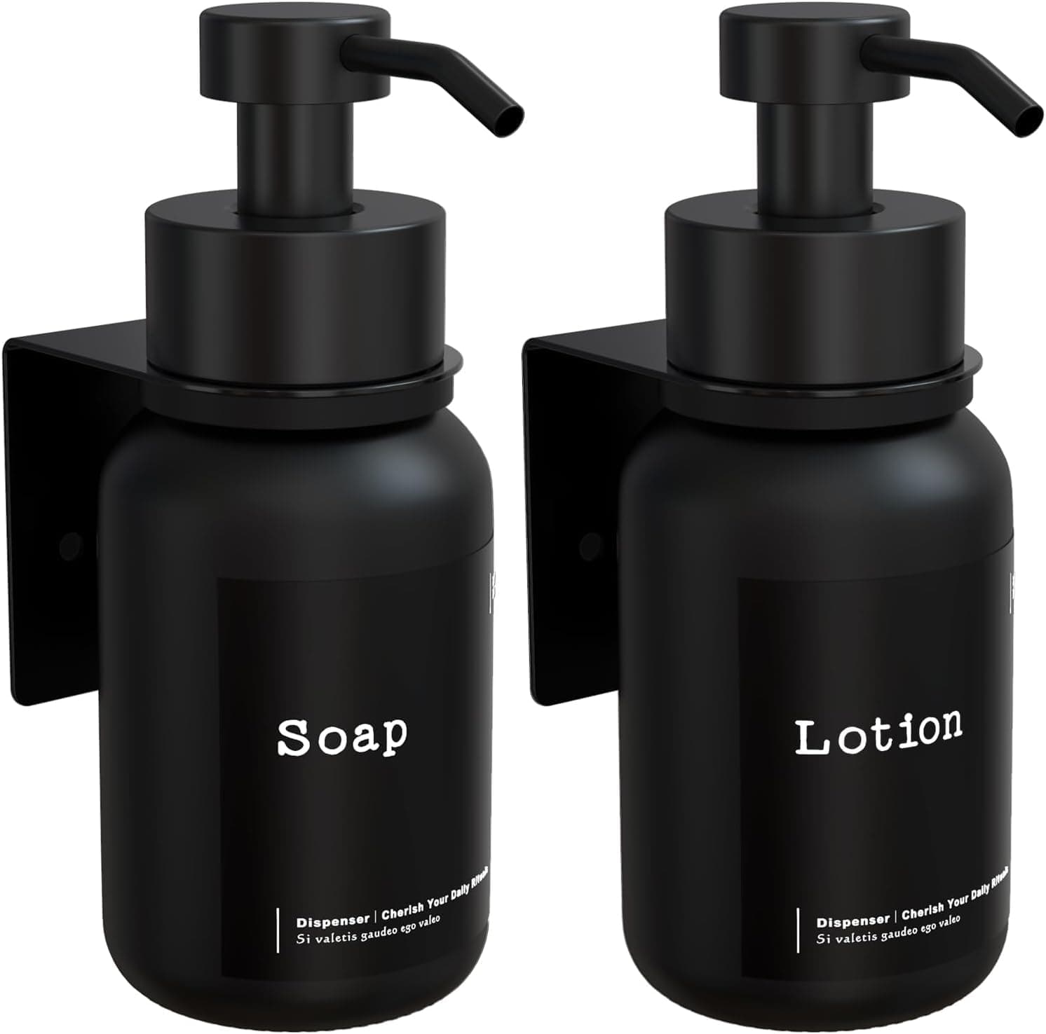 TEHEO Seifenspender Wandbefestigung Schwarz - Glas Seifenspender 250ml - Wandseifenspender Kleben oder Bohren - Seifenspender Wand Ohne Bohren - Flüssigseifenspender für Shampoo Duschgel [2 Stück] Matt Schwarz-schwarz 2 Stück