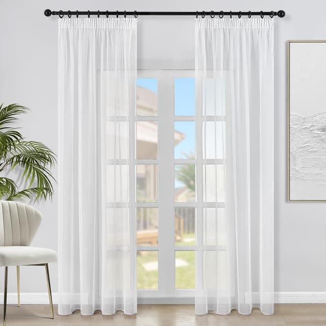 Angebot: Topfinel Gardinen mit Kräuselband Vorhang Weiß Halbtransparent Vorhänge Wohnzimmer Kurz 2er Set