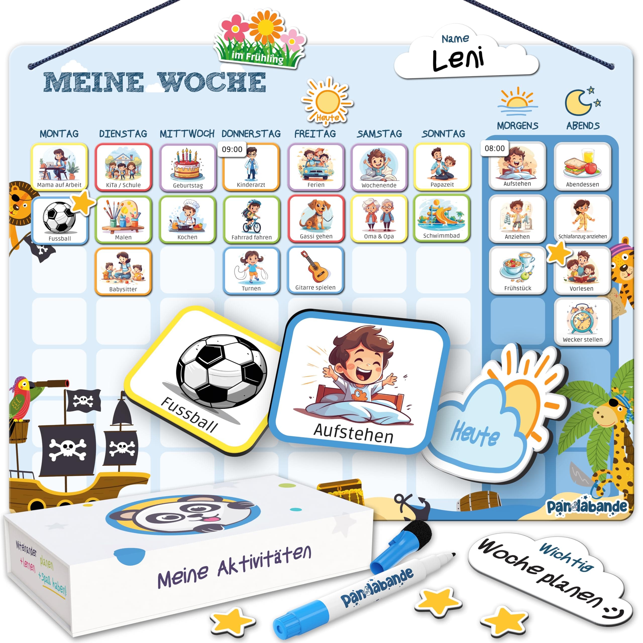 PANDABANDE® 2-in-1 Tagesplaner & Wochenplaner Kinder 🚀🎯🎨👨‍👩‍👧