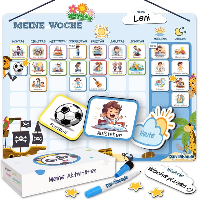 PANDABANDE® 2-in-1 Tagesplaner & Wochenplaner Kinder 🚀🎯🎨👨‍👩‍👧