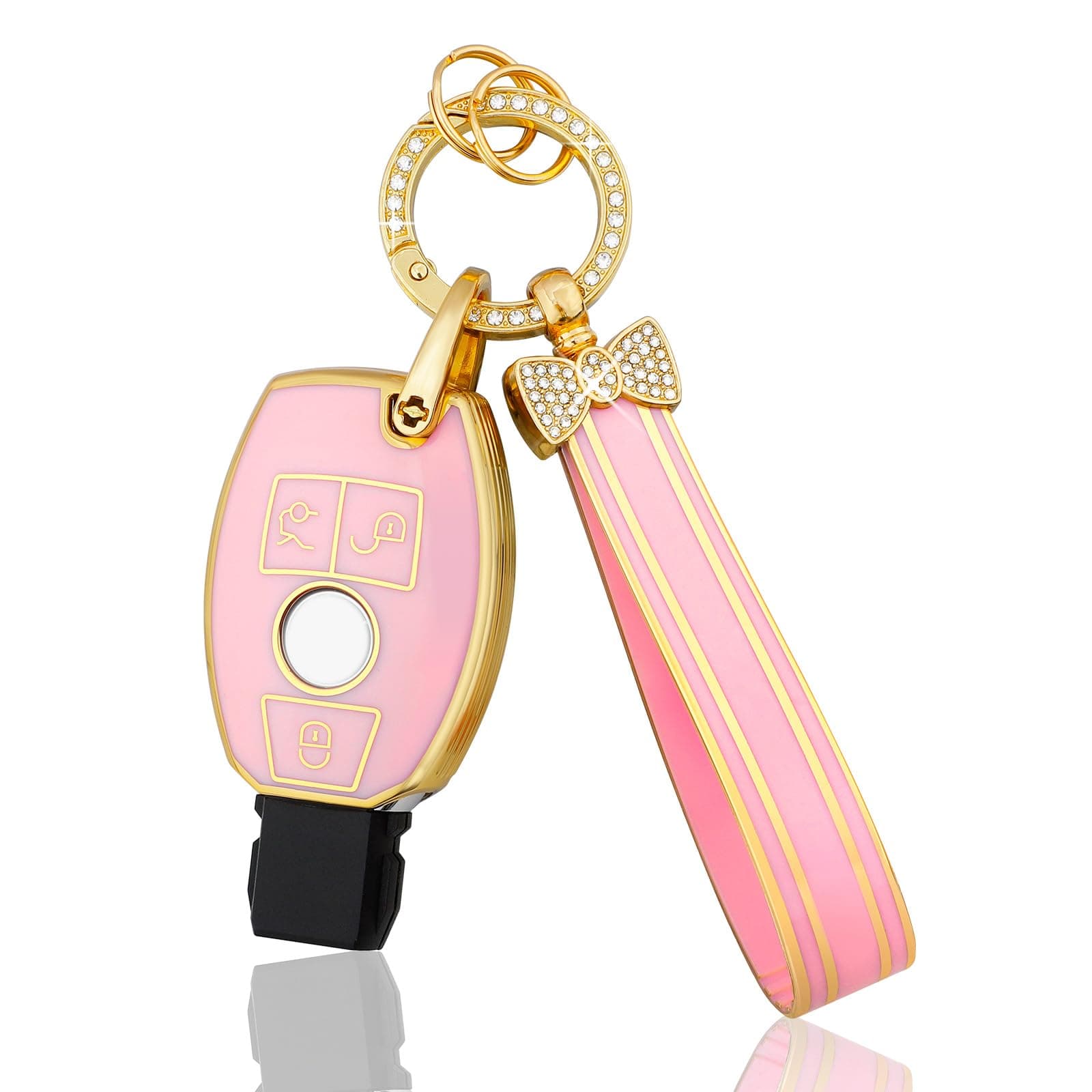 🔑💖 BLINGOOSE Mercedes Benz Schlüsselhülle Rosa Gold | Auto Schlüsselgehäuse für Benz AMG | TPU Schlüsseletui