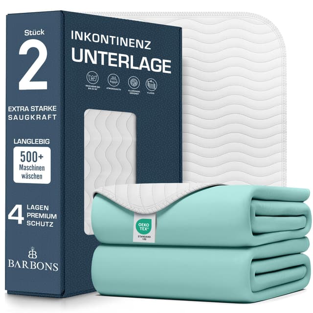 🛏️🌊 Barbons Inkontinenzunterlage waschbar Matratzenschutz 75x90 2er - wasserdichte Bett Inkontinenzauflage matratzenauflage Bettunterlage waschbar nässeschutz matratzenauflage (75x90-2er) White 75 x 90 cm (2er)