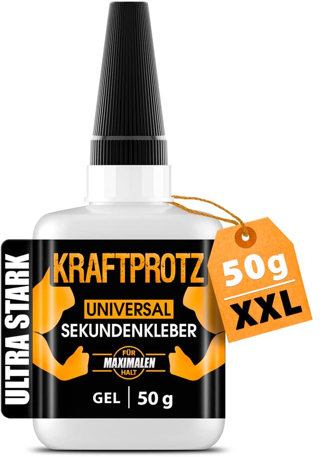 🔥 50 g Sekundenkleber extra stark - KRAFTPROTZ - Universell verwendbar zum Kleben von Plastik, Glas, Holz, Metall uvm.