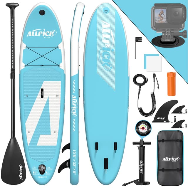 ALLPICK Premium SUP Board Set - Aufblasbares Stand Up Paddling Board mit Kamerahalterung