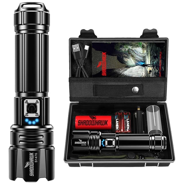 Shadowhawk Taschenlampe Led 500000 Lumen, Extrem Hell Taschenlampe USB Aufladbar Taktische Taschenlampen Mit Holster XHP70.2