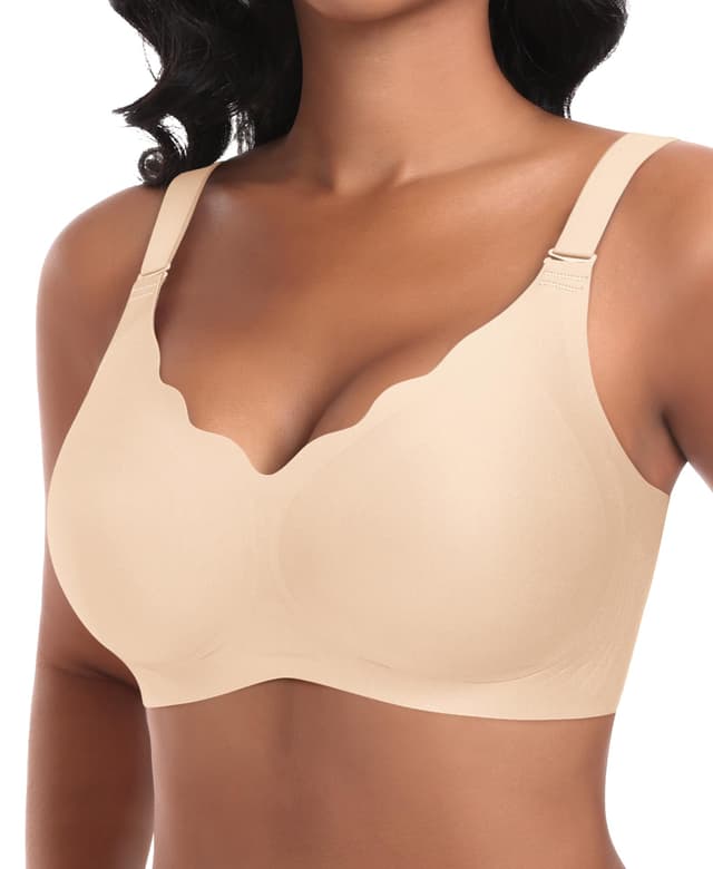 Ganado Damen Nahtloser BH Ohne Bügel 🌸 Beige-vordere Welle M
