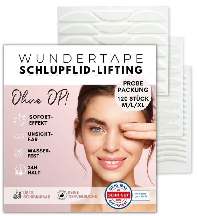WUNDERTAPE Schlupflider Stripes unsichtbar - Augenlid-Tape (M + L + XL) - 120 Stück