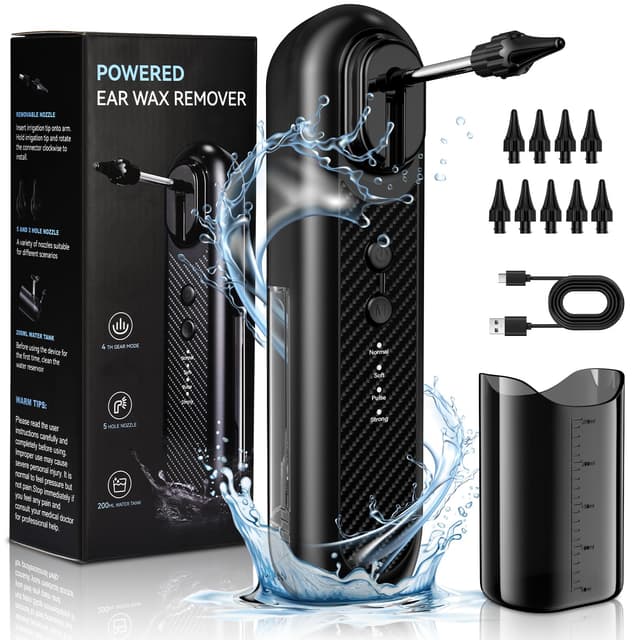 Wush Ohrenschmalz Entferner - Elektrischer Ohrenreiniger mit IPX7 Wasserdicht, 10 Düsen, 4 Druckmodi
