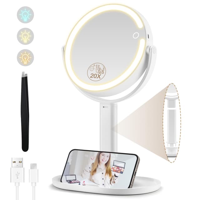 MOMOKUBA Kosmetikspiegel mit Beleuchtung 20-fach Vergrößerung 8 Zoll 64 LED 🌟
