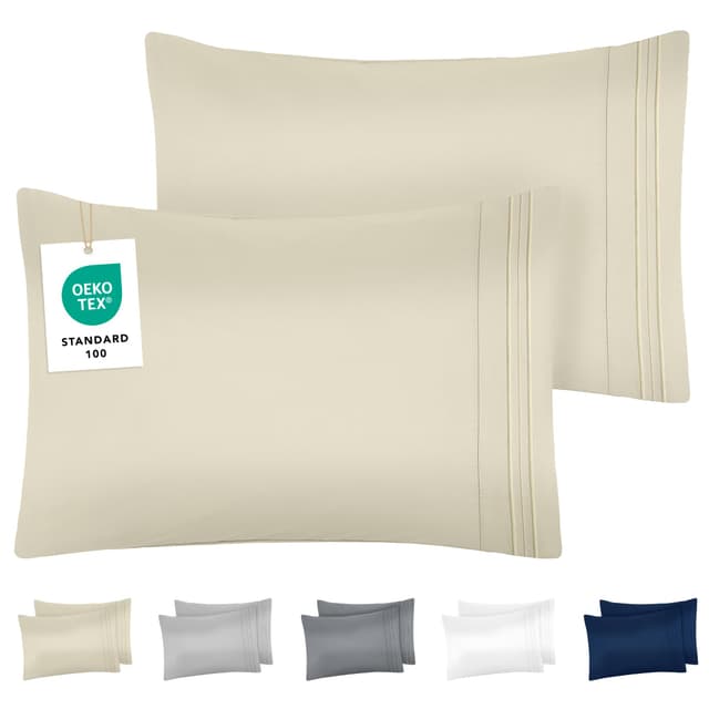 DREAMZIE Kissenbezug 40x70 Beige 2er Set Premium Mikrofaser mit Stickmuster