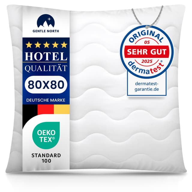 Gentle North Hochwertige Kopfkissen (80x80 cm groß) in Hotelqualität - Flauschiges, gut gefülltes Schlafkissen für Allergiker geeignet