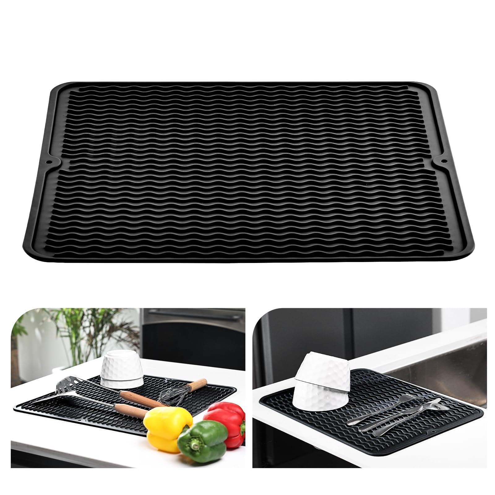 🌟 KüchenRaku Abtropfmatte Geschirr 40x30cm aus Silikon Schwarz 🍽️