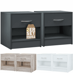 Casaria® Nachttisch 2er Set Anthrazit Schublade 41x39x28 cm Holz Ablage Modern Schlafzimmer Bett Nachtschrank Nachtkästchen Beistelltisch Nachtkommode 2 Anthrazit 🌙