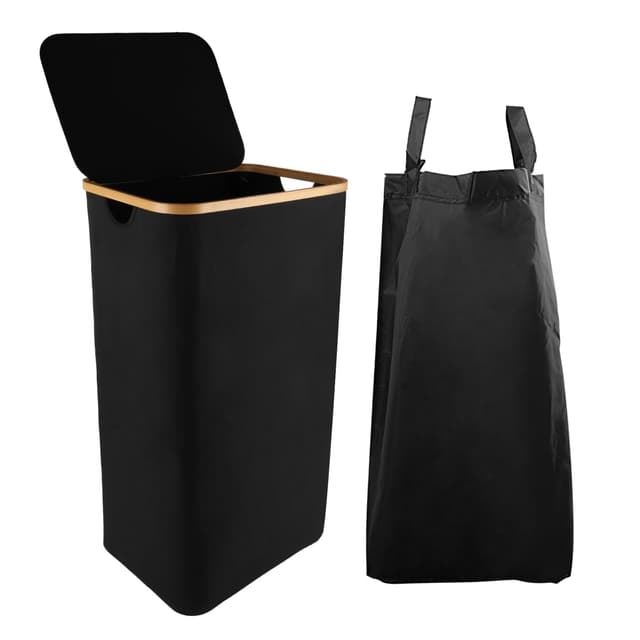 🧺 FWEEK Waschekorb mit Deckel, Wäschesammler 100L, Wäschesack Schwarz