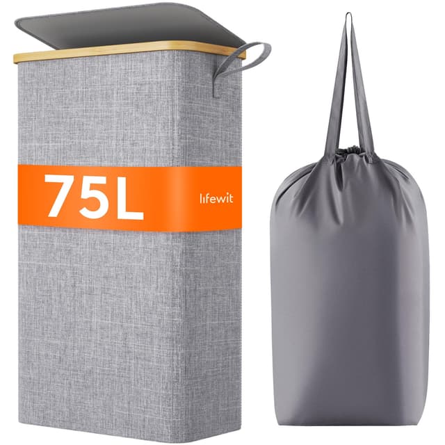 🧺 Lifewit 75L Wäschekorb Schmal mit Deckel, Faltbarer Wäschesammler aus Bambus 🌿