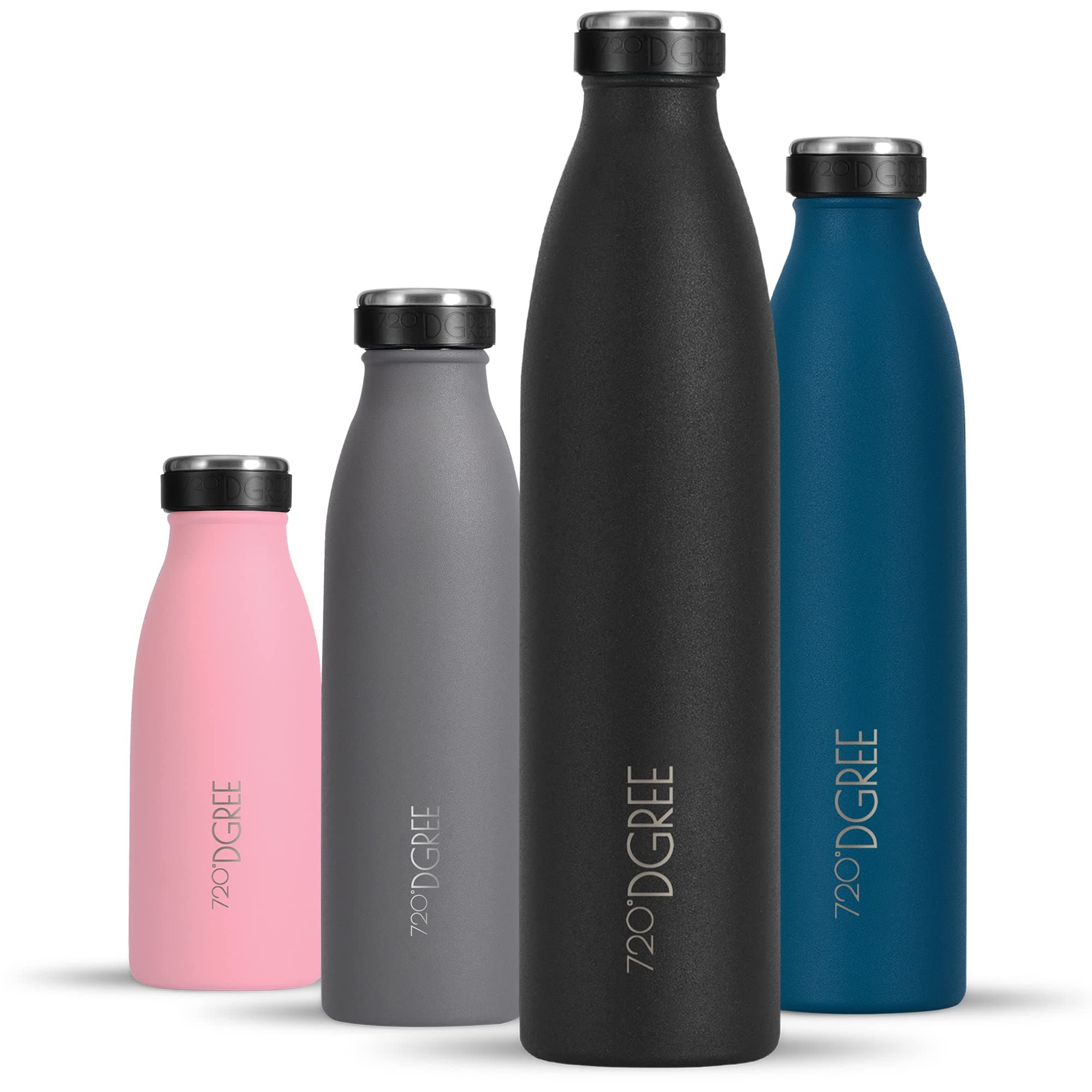 720°DGREE Edelstahl Trinkflasche “milkyBottle” - 1L - BPA-Frei - Thermosflasche für Sprudel, Sport, Uni - 1000 ml - Onyx Black
