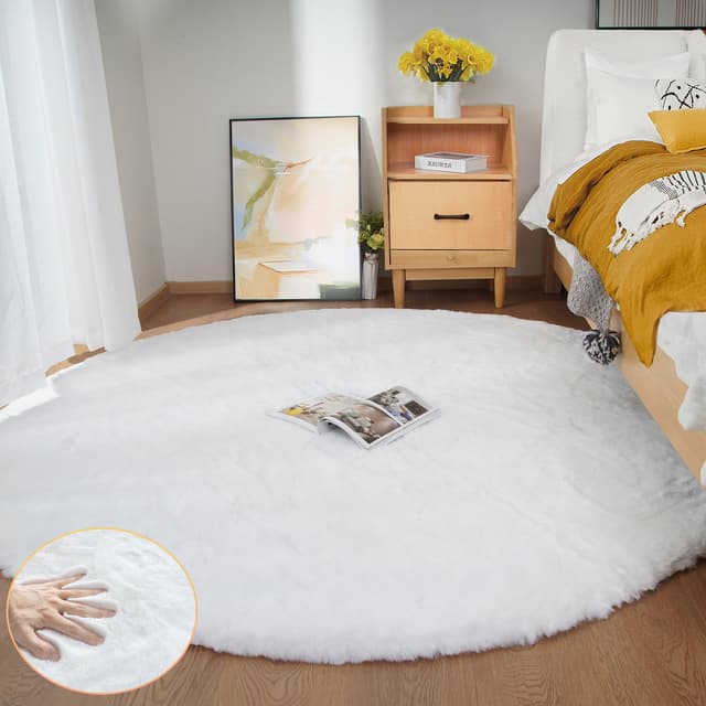 ORINOVA Teppich Wohnzimmer Rund Waschbar 180 cm Flauschig Weiß 🐰
