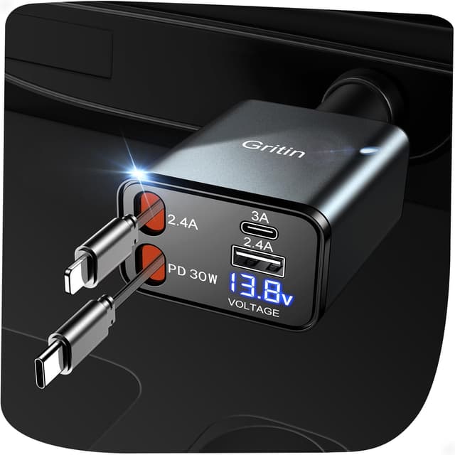 🚗 Gritin 4 in 1 Zigarettenanzünder USB C 69W Auto Ladegerät Adapter Kfz 📱