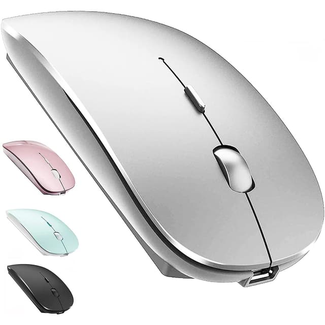 Kabellose Bluetooth Maus für MacBook Pro/Air/Mac/iPad/Laptop/Desktop/Mac/PC/Computer/Telefon - Tragbare schlanke, leise Büromäuse mit USB-C-Adapter 2,4 GHz -Mäuse Kabellos (Silber) 🖱️