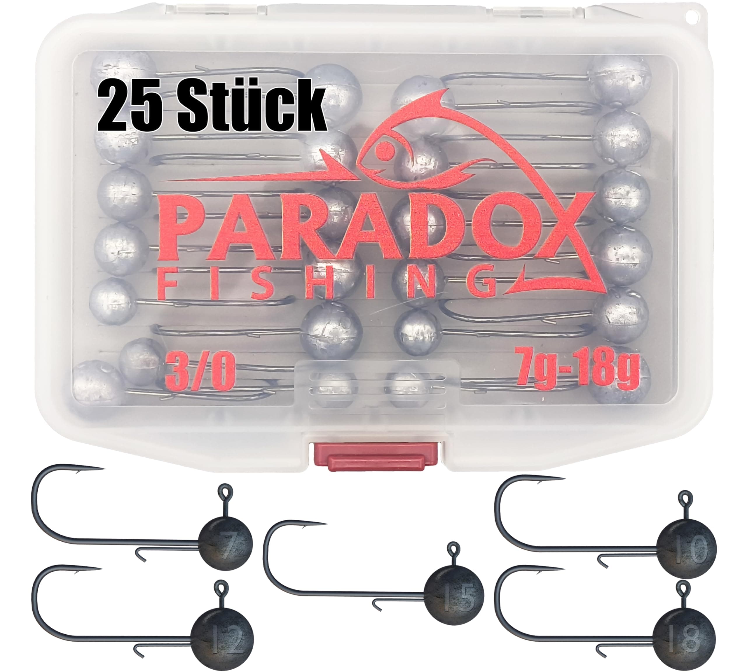 🎣 Paradox Fishing Jigköpfe Sets 2/0 3/0 4/0 5-28g - 15/25 St. - Jig Köpfe Gummifisch mit Jighead 🐟