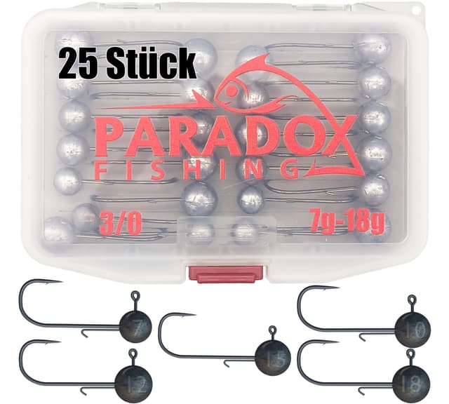 🎣 Paradox Fishing Jigköpfe Sets 2/0 3/0 4/0 5-28g - 15/25 St. - Jig Köpfe Gummifisch mit Jighead 🐟