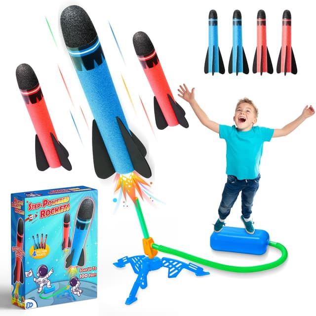 HappyGoLucky 4 Stück Schaumstoff Rakete Spielzeug Launcher 🚀 Kinder Outdoor-Spielzeug