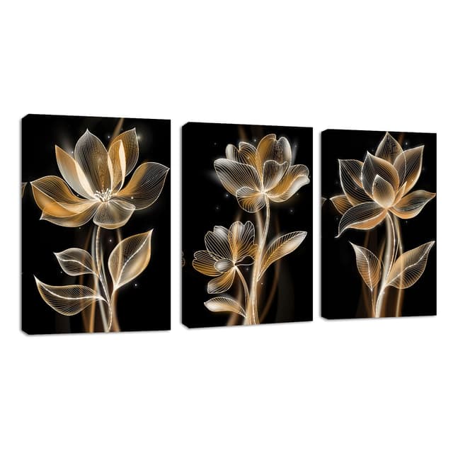3Pcs Leinwandbilder Schwarz Gold Pfingstrose Blumen 🌸🖼️