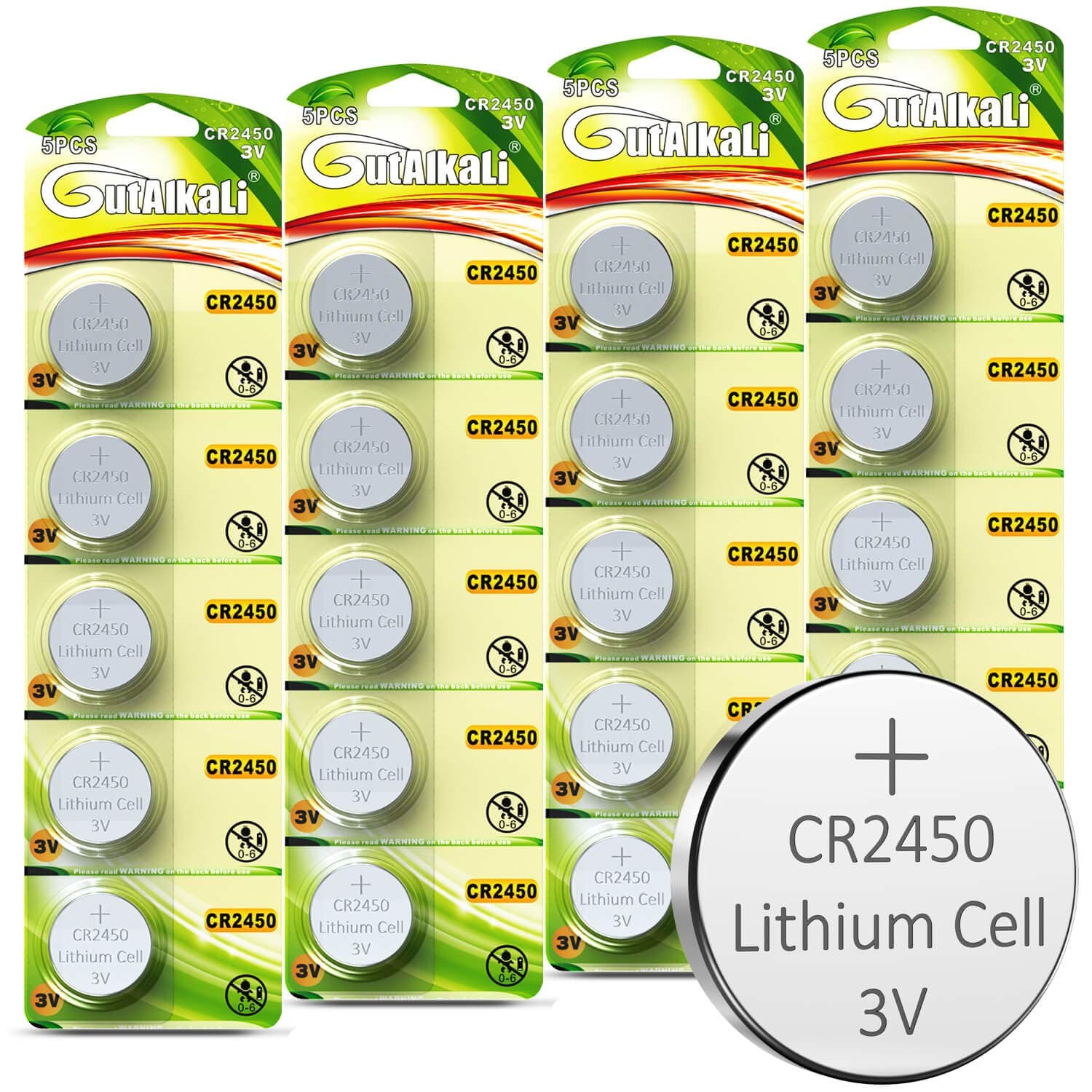 🔋🔋 GutAlkaLi CR2450 Lithium-Knopfzellen, 20 Stück 3V Lithium Knopfzelle Elektro CR 2450 Lithium (CR2450-20er) CR2450-20 Stück - Sonderangebot! 🛍️