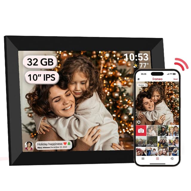 AKImart FRAMEO Digitaler Bilderrahmen WiFi 32GB Digitaler Fotorahmen 10,1 Zoll 1280x800 IPS LCD-Touchscreen 📸🖼️