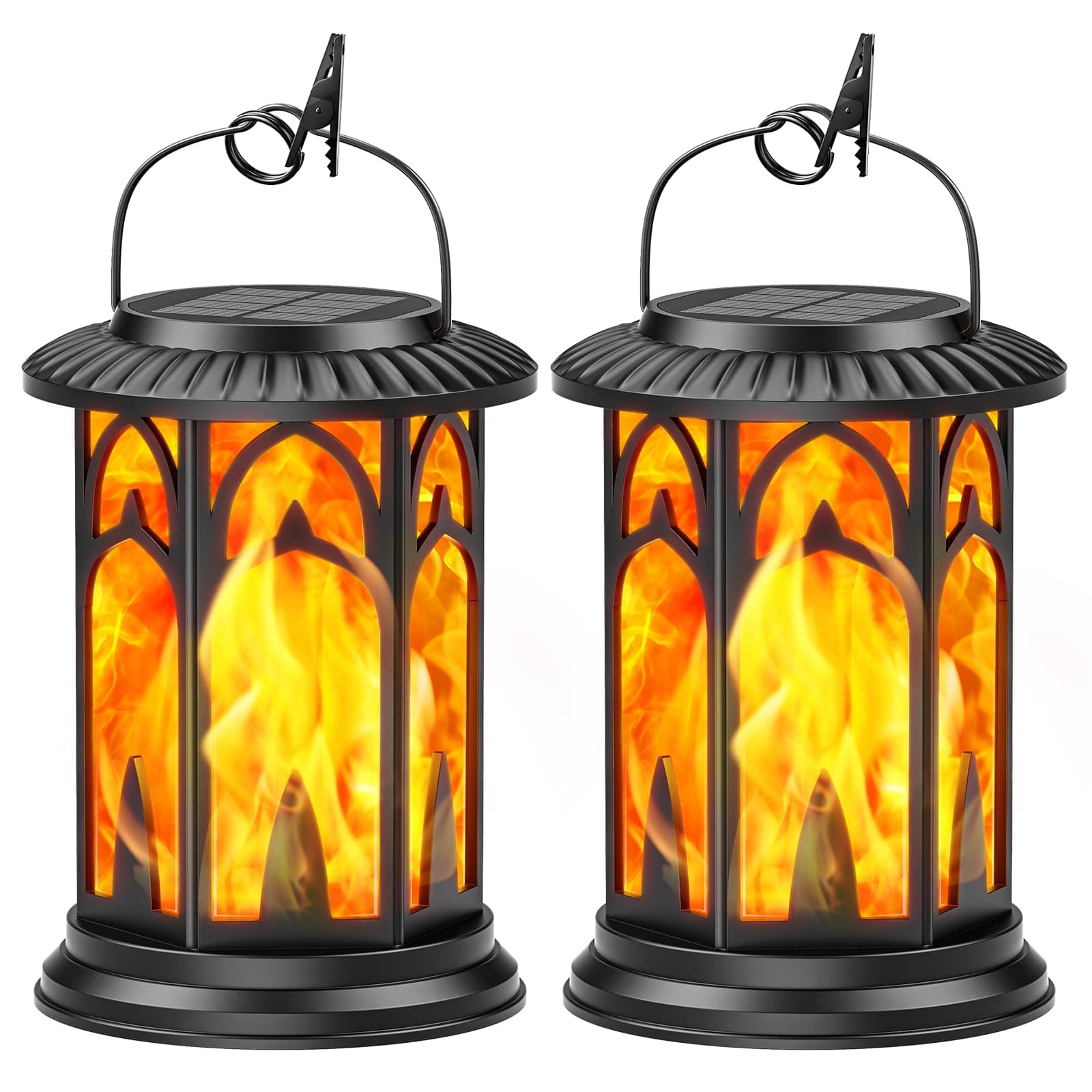 BUCASA Solarlampen für Außen Hängend - Vintage Solar Laternen mit Flammeneffekt
