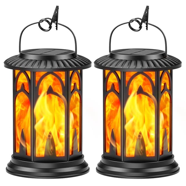 BUCASA Solarlampen für Außen Hängend - Vintage Solar Laternen mit Flammeneffekt