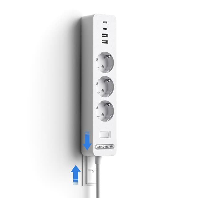 💡 NTONPOWER Steckdosenleiste Wandmontage mit USB-C - Weiß | Steckdosenleiste mit Schalter und Kindersicherung