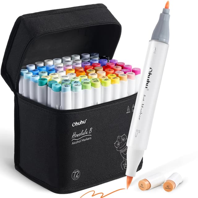 Ohuhu Markerstifte Set, Doppelspitze 🎨🖌️ Marker Stifte auf Alkoholbasis für Künstler Manga