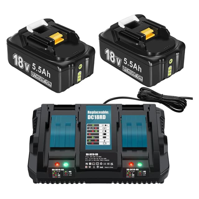 Angebot: 2X 18V 5,5Ah Ersatzakku für Makita + 6A DC18RD Dual Port Ladegerät