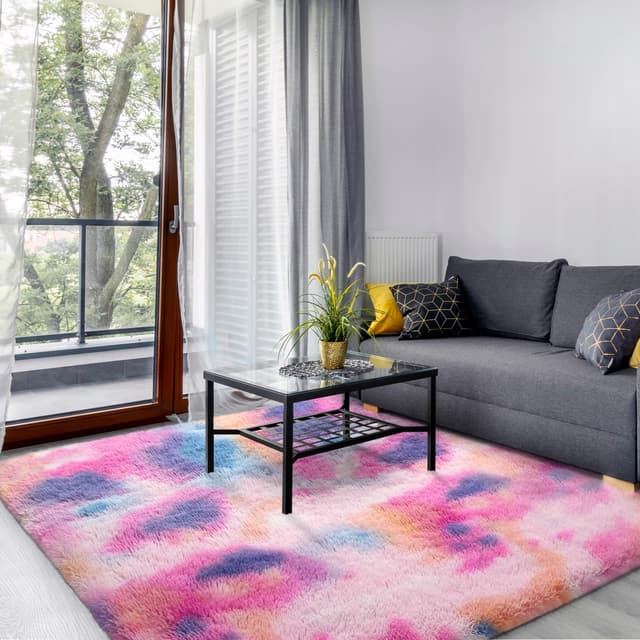🌈 Luxuriöser Hochflor Teppich - Rosa Regenbogen 120x180 cm