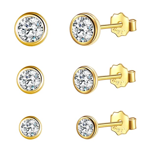Kleine Ohrstecker Sterling Silber 925 Vergoldet für Damen Herren Mini Zirkonia Ohrringe Stecker 3mm 4mm 5mm 3 Paar: 3+4+5mm, Gold 💍