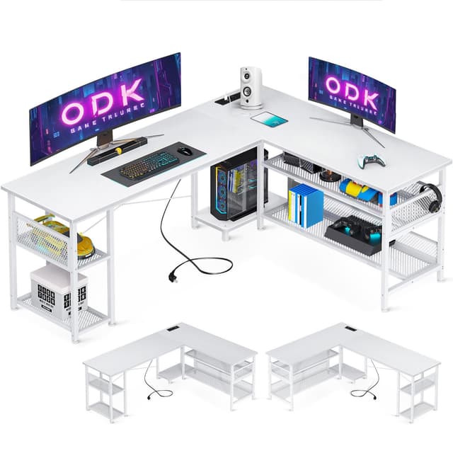 🎮 ODK Gaming Tisch 168×120cm - Reversibler Gaming Schreibtisch mit Steckdosen und USB Anschlüssen 🎮