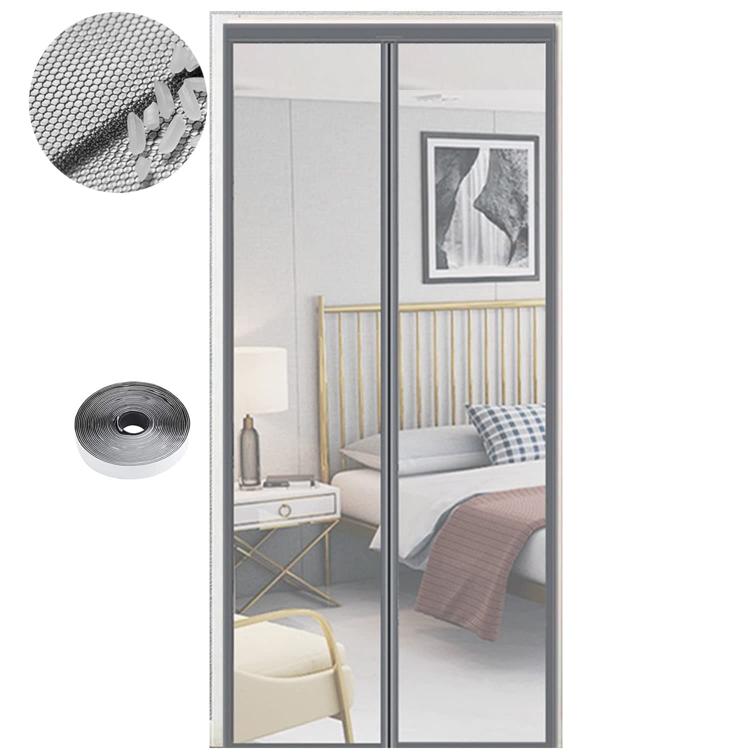 Fliegengitter Tür Magnet Insektenschutz | 100x200 cm | Reines Grau