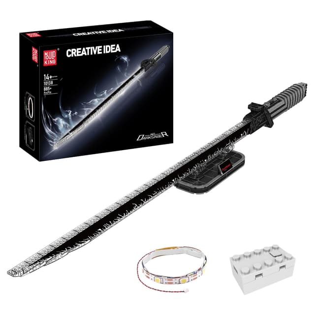 Mould King 10138 Technik Darksaber Klemmbausteine Bausatz 🌟 Dunkelschwert Schwert Bausteinmodell mit Beleuchtung und Ständer 🌌 Kreatives Cosplay Anime Technologie Bausteinmodell （885+ Teile）